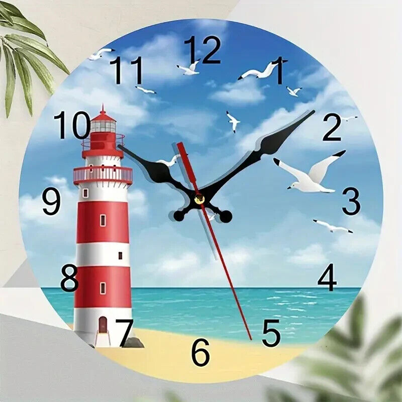 10 Inch Round Scenic Lighthouse & Seagull Silent Easy to Read Wall Clock NEW! Home & Garden:Home Décor:Clocks:Wall Clocks Cozy Home Treasures